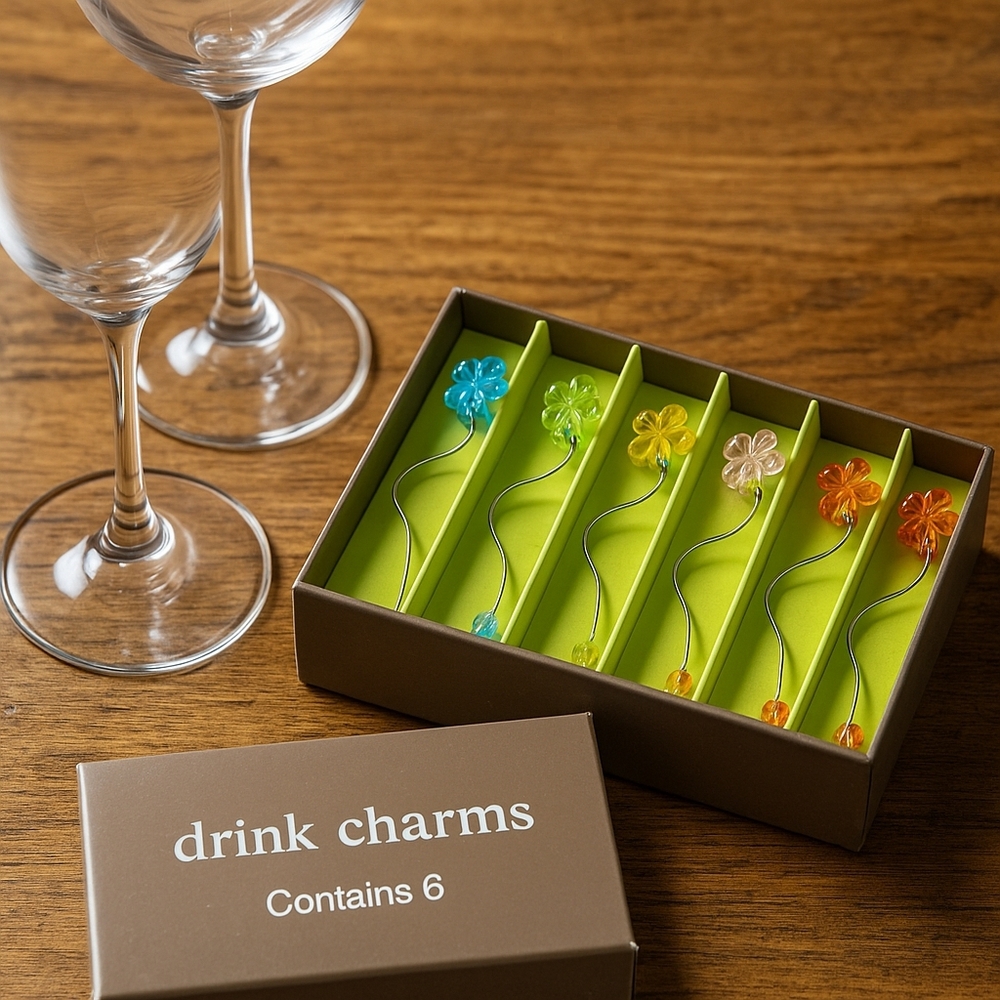 RARE Pier 1 Imports Flower Drink Charms Set of 6 | Wrap-Style Stemware Markers |
